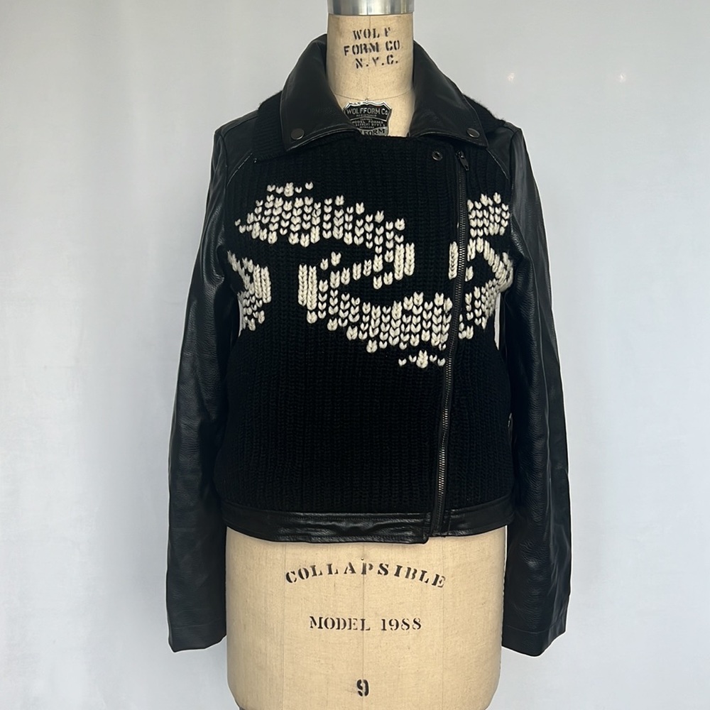 Anthropologie sweater / vegan leather moto jacket - Picture 2 of 12